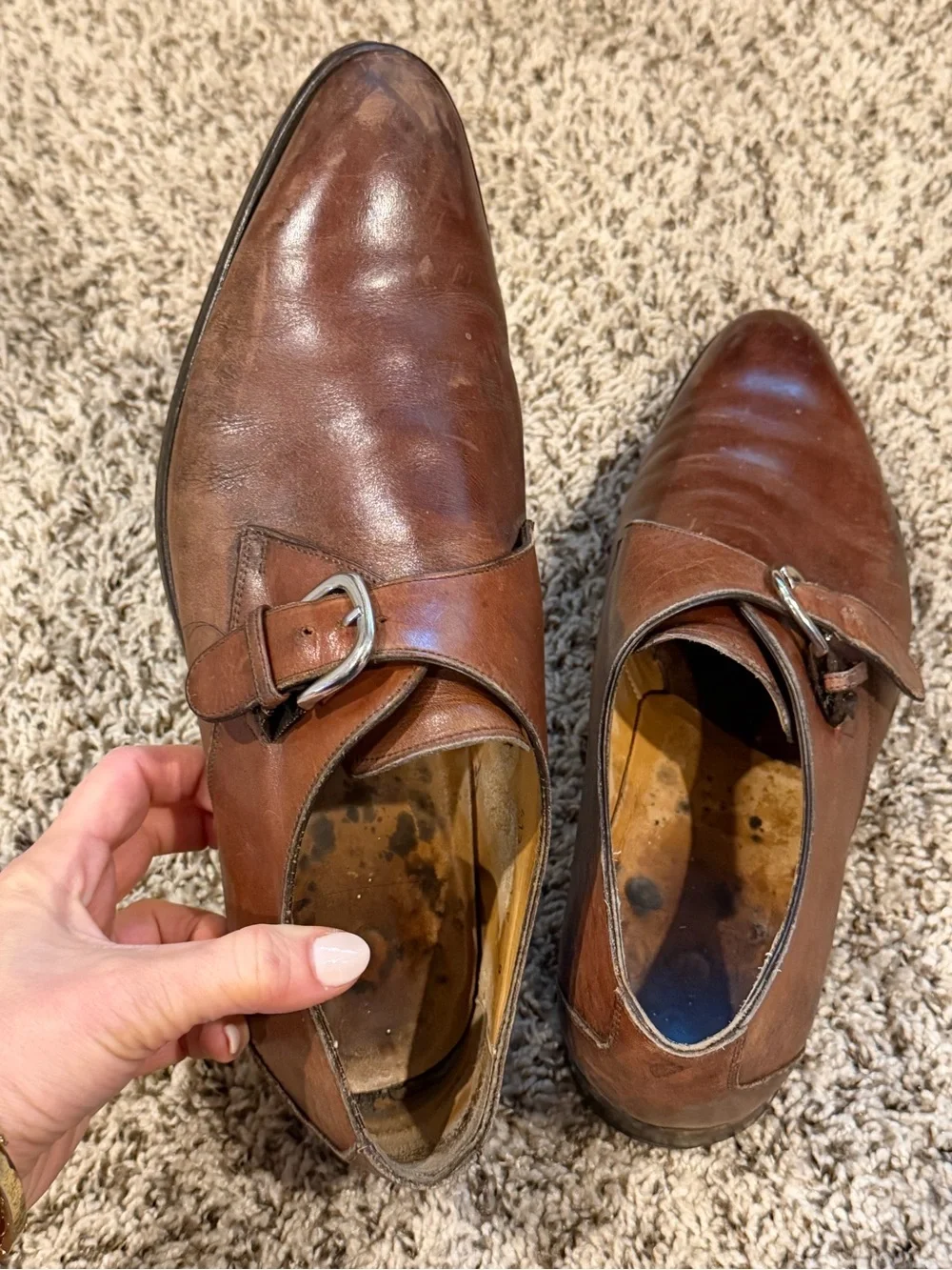 Men's Brown Leather Single Monk Strap Dress Shoes